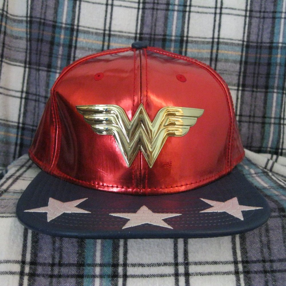 DC Comics shiny red, gold emblem Wonder Women cap. One size fits most.